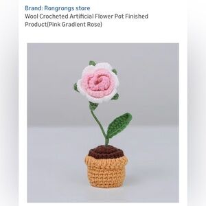 Handcrafted Pink and White Crochet Rose in Tan Pot